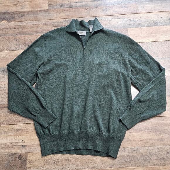 Lord & Taylor Sweater Mens 100% Pure New Merino Wool 1/4 Zip Pullover Green Sz M - Picture 2 of 14
